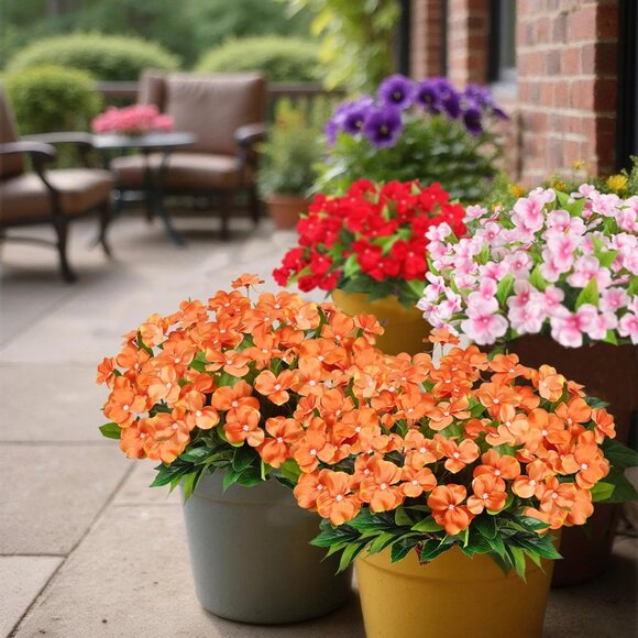 2-Pcs Orange Artificial Faux Silk Flowers Hanging Basket Lawn Garden Decoration - Picture 6 of 7